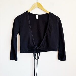 American Apparel Black Cropped Tie Waist Wrap Top